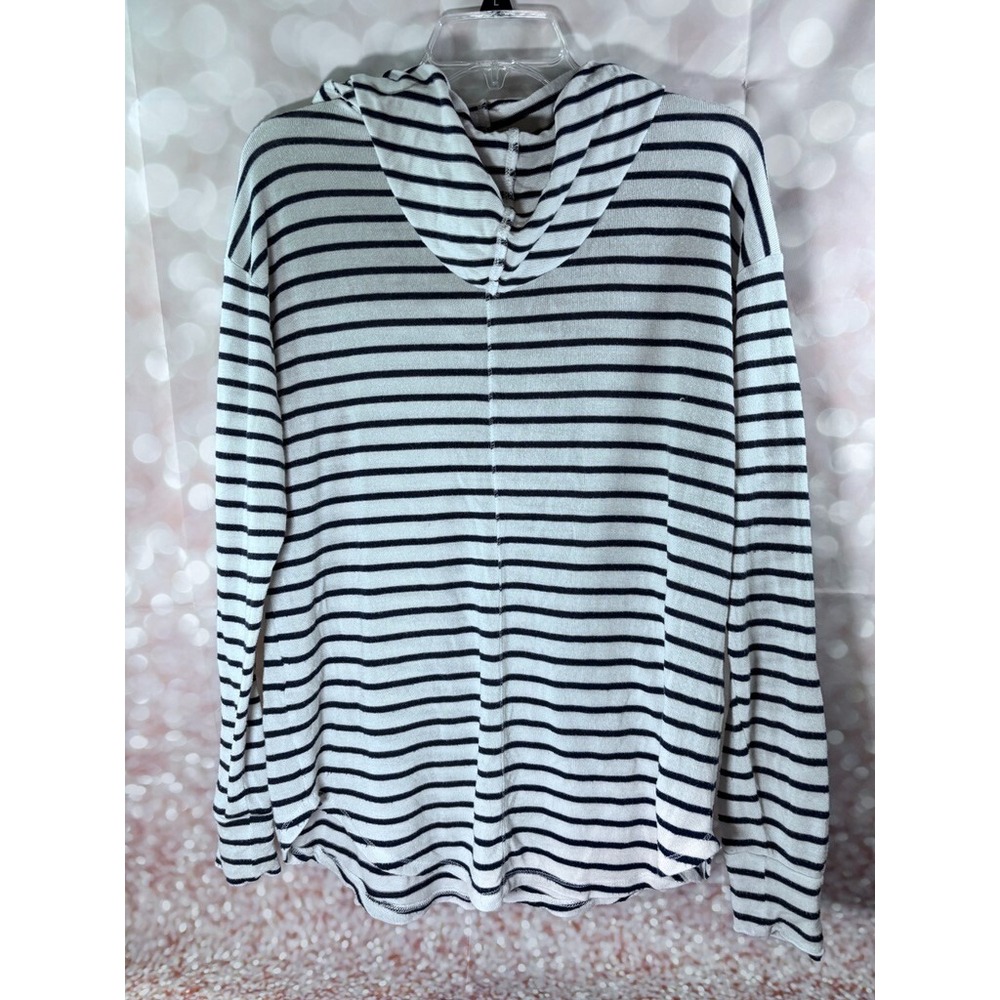 Market & Spruce Black White Striped Hoodie Pullover Long Sleeve Casual Size M - Picture 7 of 8